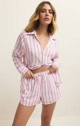 Z Supply Women's The Perfect Linen Striped Top in Spanish Rose detail view