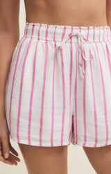 Z Supply Women's The Perfect Linen Striped Shorts in Spanish Rose detail view
