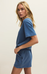 Z Supply Women's Curran Knit Denim Top in Calypso Blue Indigo detail