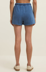 Z Supply Women's Hunter Knit Denim Shorts in Calypso Blue Indigo back view