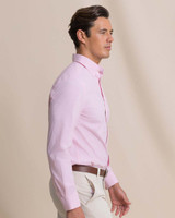 Southern Tide Men's Screen Porch Plaid Charleston Sport Shirt in Sea Pink front view