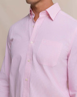 Southern Tide Men's Screen Porch Plaid Charleston Sport Shirt in Sea Pink sleeve detail