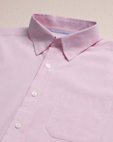 Southern Tide Men's Screen Porch Plaid Charleston Sport Shirt in Sea Pink collar detail
