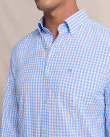 Southern Tide Men's Nassau Gingham Sport Shirt in Ocean Channel collar view