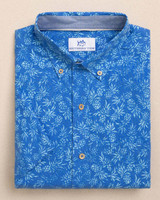 Southern Tide Pineapple Parade Linen Rayon Short Sleeve Sport Shirt in Blue Stream detail view