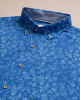 Southern Tide Pineapple Parade Linen Rayon Short Sleeve Sport Shirt in Blue Stream back view