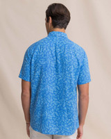Southern Tide Pineapple Parade Linen Rayon Short Sleeve Sport Shirt in Blue Stream side view