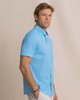 Southern Tide Men's Flower Garden Coastal Breeze Short Sleeve Sport Shirt Tropical Breeze Blue side view