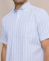 Southern Tide Men's Marina Seersucker Coastal Breeze® Short Sleeve Sport Shirt in Tropical Breeze Blue