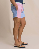 Southern Tide Men's Colorblock Seersucker Stripe Maritime Swim Trunks in Blue Stream