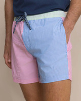 Southern Tide Men's Colorblock Seersucker Stripe Maritime Swim Trunks in Blue Stream