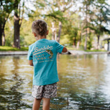 Burlebo Boys' Bait and Rigs Tee Heather Cyan detail view
