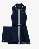 Lacoste Women's Ultra Dry Heritage Trim Golf Dress in Navy and White back view