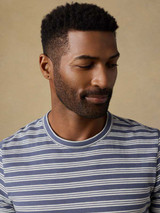 Faherty Men's Sunwashed Regenerative Tee in Whitecap Navy Stripe front view
