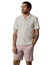 Faherty Men's Oasis Camp Short Sleeve Shirt in Sage Beach Stripe front view