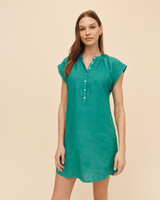 Bella Dahl Women's Cap Sleeve Henley Dress in Aqua Green