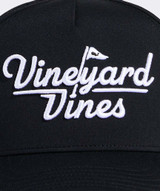 Vineyard Vines Golf Logo Hi-Pro Performance Trucker Hat in Jet Black detail view