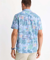 Vineyard Vines Men's Keys To Escape Cotton Short-Sleeve Shirt in Serenity Blue back view