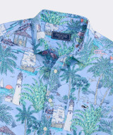 Vineyard Vines Men's Keys To Escape Cotton Short-Sleeve Shirt in Serenity Blue collar detail