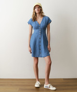 Marine Layer Women's Camila Denim Mini Dress Light Wash detail view