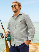 Criquet Men's Seersucker Performance Pearl Snap Shirt - Olive