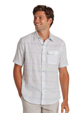 Criquet Men's Hemp Stripe Pearl Snap Shirt Light Blue flat lay