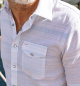 Criquet Men's Hemp Stripe Pearl Snap Shirt - Light Blue