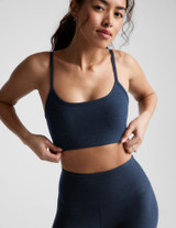 Beyond Yoga Women's Spacedye Strappy Sports Bra in Nocturnal Navy front view