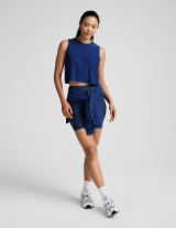 Beyond Yoga Women's Featherweight Minimal Crop Top in Marin Blue Heather back