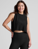Beyond Yoga Women's Featherweight Minimal Crop Top in Darkest Night lifestyle