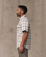 The Filson Men's Lightweight Alaskan Guide Shirt in Light Blue and Tan Plaid