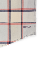 Filson Men's Lightweight Alaskan Guide Shirt Light Blue and Tan Plaid detail view
