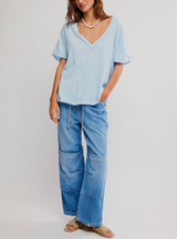 Free People Women's Nina V-Neck Tee in Dew Shine back view