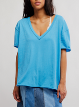 Free People Women's Nina V-Neck Tee in Azure Blue