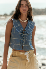Free People Women's Waiting For Me Top in Navy Combo back view