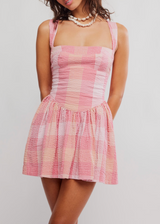 Free People Women's Laurel Plaid Mini Dress in Pink Combo