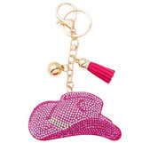 Bling Cowboy Hat Bag Charm Keychain in Pink
