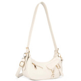 Vegan Leather Zipper Shoulder Bag in Beige