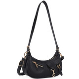 Vegan Leather Zipper Shoulder Bag in Black