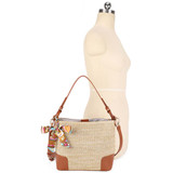 Woven Straw Hobo Shoulder Bag in Brown side view