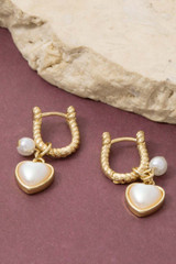 Pearl And Heart Charm Hoop Earrings