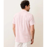 Marine Layer Men's Stretch Selvage Short Sleeve Shirt in Pink Mini Stripe front view