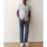 Marine Layer Men's Stretch Selvage Short Sleeve Shirt in Blue Mini Stripe back view
