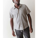 The Marine Layer Men's Stretch Selvage Short Sleeve Shirt in Light Blue Agave Print