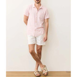 Marine Layer Men's Stretch Selvage Short Sleeve Shirt in Pink Mini Stripe back view