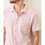 The Marine Layer Men's Stretch Selvage Short Sleeve Shirt in Pink Mini Stripe