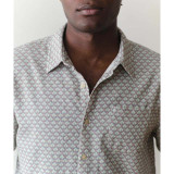 Marine Layer Men's Stretch Selvage Short Sleeve Shirt in Light Blue Agave Print side detail