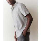 Marine Layer Men's Stretch Selvage Short Sleeve Shirt in Light Blue Agave Print back detail