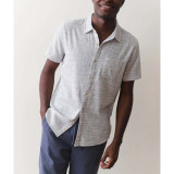 The Marine Layer Men's Stretch Selvage Short Sleeve Shirt in Blue Mini Stripe