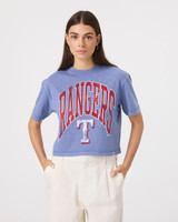 47 Brand Women's Texas Rangers Mindi Heavy Slub Crop Tee in Thrift Blue detail view